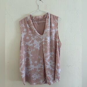 Worthington tan and white floral sleeveless blouse with solid tan back Size 2X